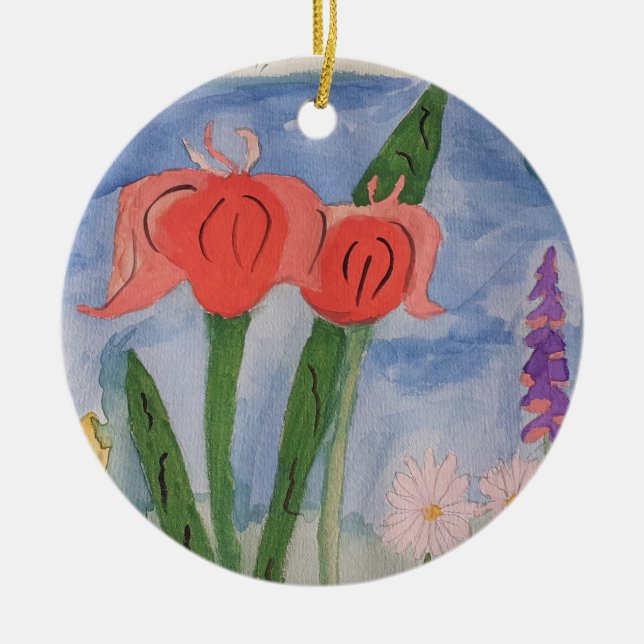 Blommor av keramiskt material från Sjö Julgransprydnad Keramik (Framsidan)