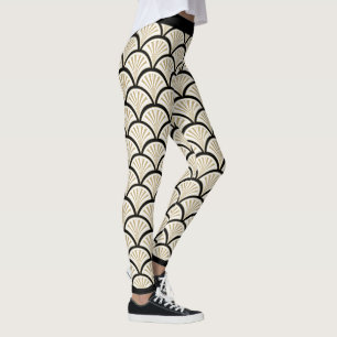 Blommor av konsthugg och svart konsthugn mönster leggings