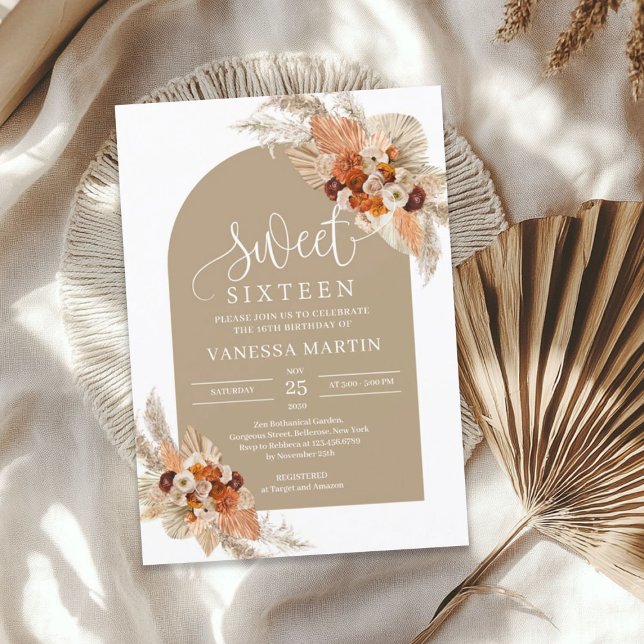 Blommor av kopparbeige inbjudningar (Pampas grass terracotta copper beige flowers invitation)