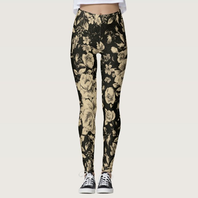 Blommor av lätt vintage på svart leggings (Framsida)