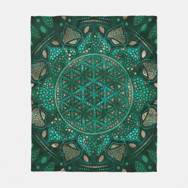 Blommor av Life Dot Art malachite guld Fleecefilt (Framsidan)
