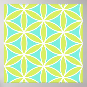 Blommor av Life Large Ptn Teal Lime & White Poster