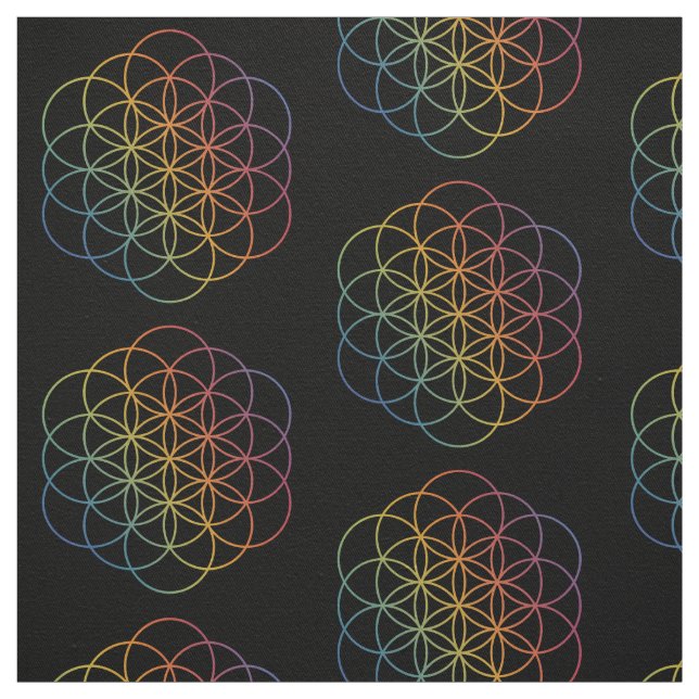 Blommor av Life Rainbow Gradient Mönster på Black Tyg (Provkarta)