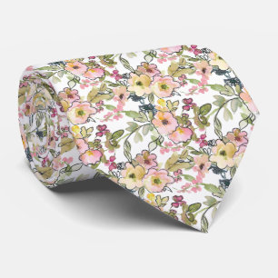 Blommor av Ljusare rosa grönt gult vatten färg Slips