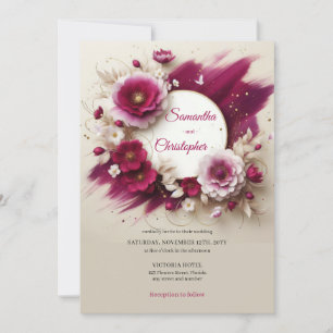 Blommor av opulent magenta och guld ram bröllop inbjudningar