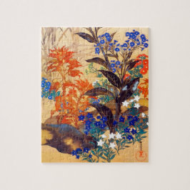 Blommor av orientalisk vattenfärg, vibrerande vint pussel