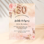 Blommor av pampasgräs ro guld inbjudan vykort<br><div class="desc">Ro guld,   rosa,  rustik gradientbakgrund. Dekorerad med ro guld och rosa blommigt,  rosor,  pampasgräs. Anpassa och lägg till information om namn och party. Nummer 30 skrivs med ett stil-teckensnitt med ballong.</div>