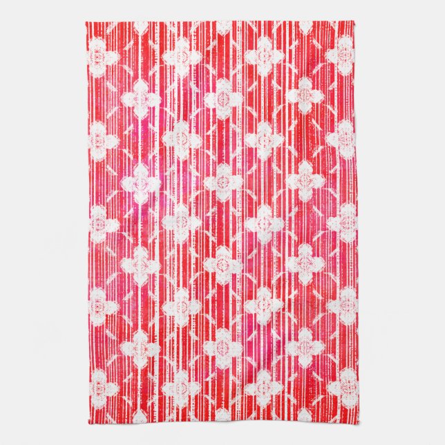 Blommor av Red Ombre Stripe Flowers Kökshandduk (Vertikal)