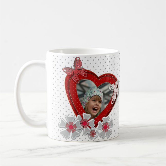 Blommor av rödhjärtfjäril Valentines day kärlek Kaffemugg (Vänster)