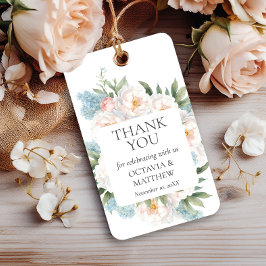 BLOMMOR AV ROSA AV BLÅDA BLOMMAR BRÖLLOP Tack Presentetikett