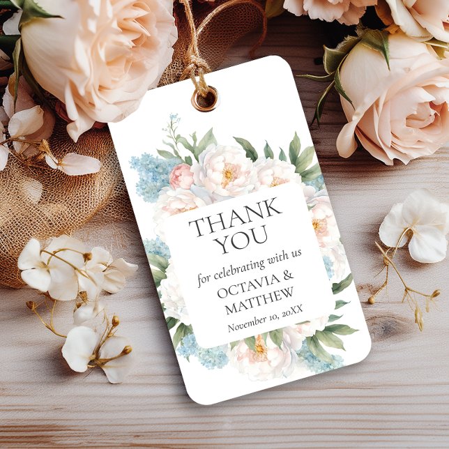 BLOMMOR AV ROSA AV BLÅDA BLOMMAR BRÖLLOP Tack Presentetikett (Skapare uppladdad)