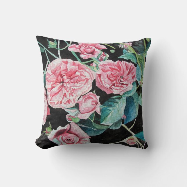 Blommor av rosa ros Ro blommigt art Cushion Kudde (Framsida)