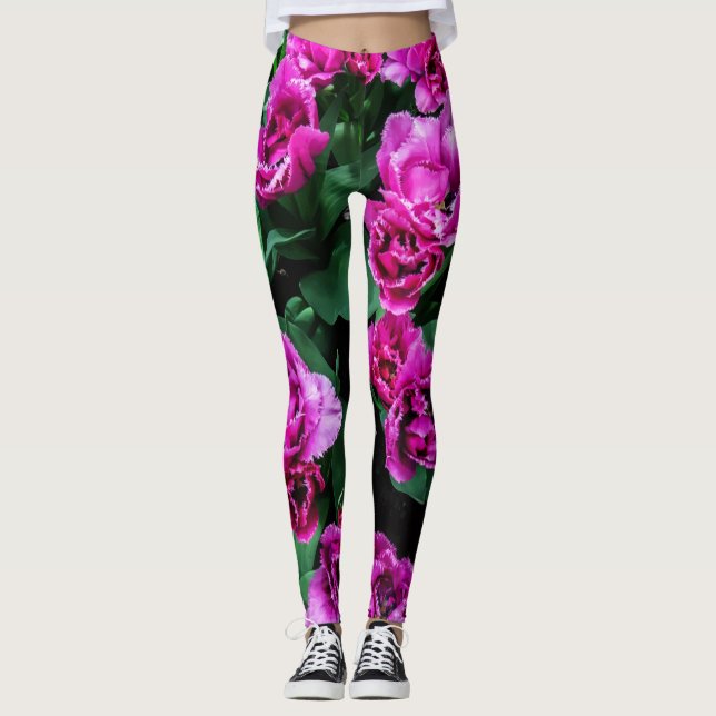 Blommor av rosa tulpaner leggings (Framsida)