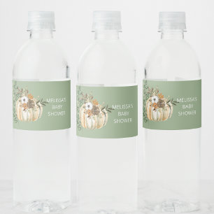 Blommor av rustik brun höstpumpa vattenflaskor etikett