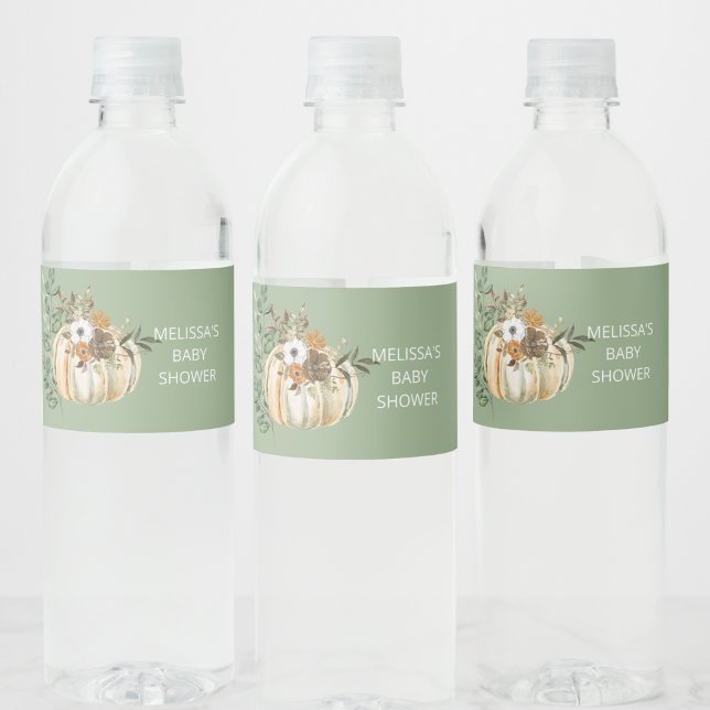 Blommor av rustik brun höstpumpa vattenflaskor etikett (Skapare uppladdad)