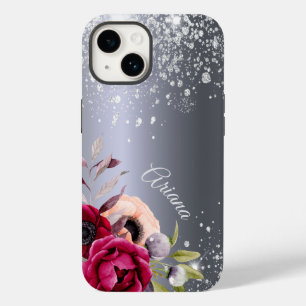 Blommor av silver glitter burgundy namn