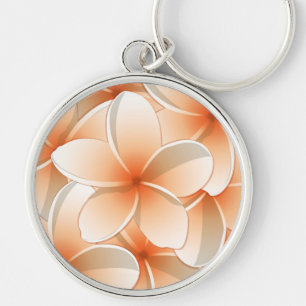 Blommor av släktet Frangipani/Plumeria Rund Silverfärgad Nyckelring