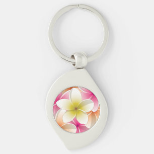 Blommor av släktet Frangipani/Plumeria Swirl Silverfärgad Nyckelring