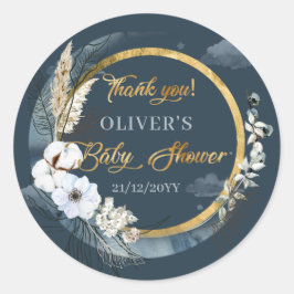 Blommor av sorten Boho navy och guld måne pampas w Runt Klistermärke