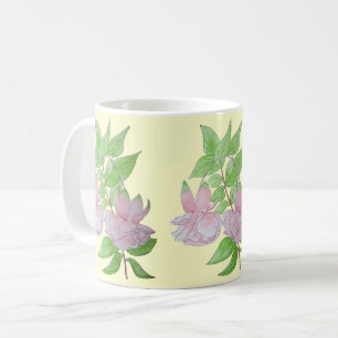 Blommor av söt rosa fuchsia kaffemugg