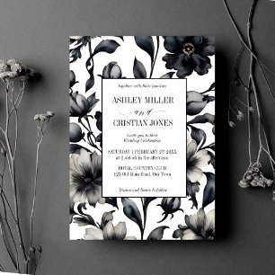 Blommor av svart eller vit vintage elegant bröllop inbjudningar