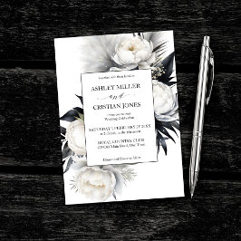 Blommor av svart eller vitt boho elegant bröllop inbjudningar