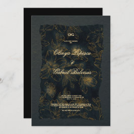 Blommor av svart Guld, vattenfärg, texturerat papp Inbjudningar
