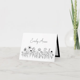 Blommor av svart och vit Wildblommor Line Teckning Kort