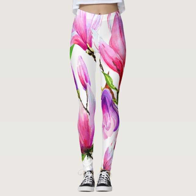 Blommor av vattenfärgad rosa leggings (Framsida)