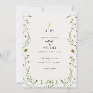 Blommor av vild från Cute-ängen är kamomill bröllo Inbjudningar