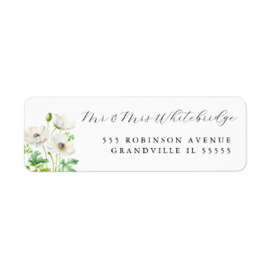 Blommor av vit anemon returadress etikett