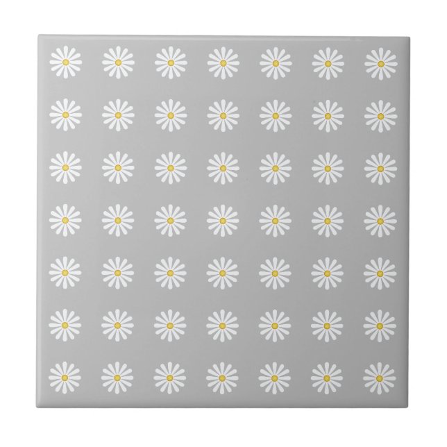 Blommor av vit daisy, centrum för gult vid silver kakelplatta (Framsidan)