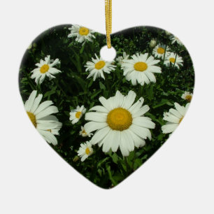 Blommor av vit daisy grattis på födelsedagen julgransprydnad keramik