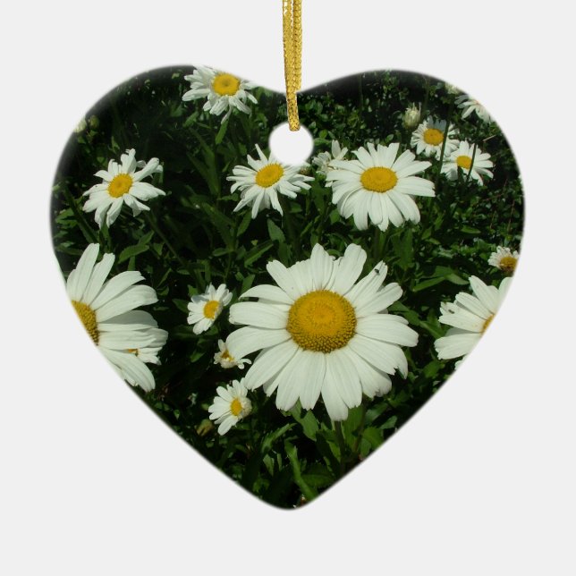 Blommor av vit daisy grattis på födelsedagen julgransprydnad keramik (Framsidan)