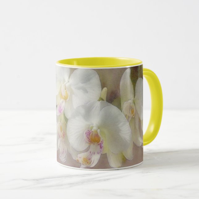 Blommor av vit orchid Flower Art Mugg Kopp (Framsida höger)