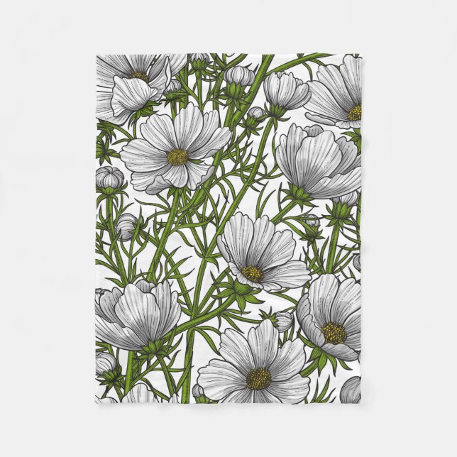 Blommor av vitkosmos fleecefilt (Framsidan)