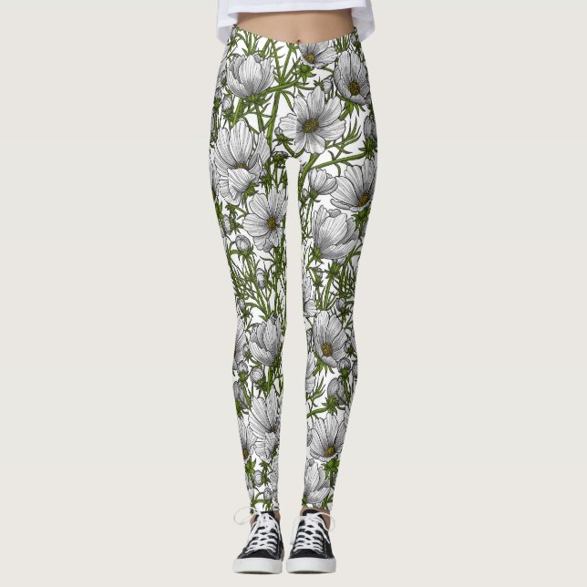Blommor av vitkosmos leggings (Framsida)