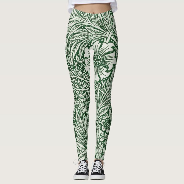 Blommor av william morris marigold grönt blommigt leggings (Framsida)