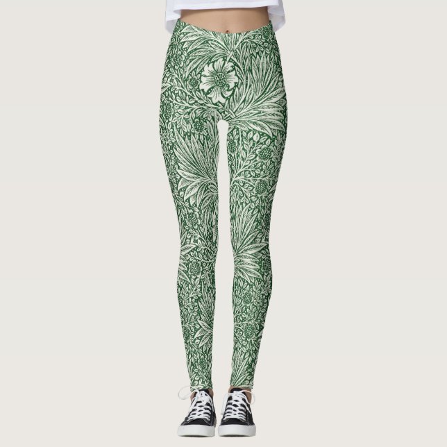 Blommor av william morris marigold grönt blommigt leggings (Framsida)
