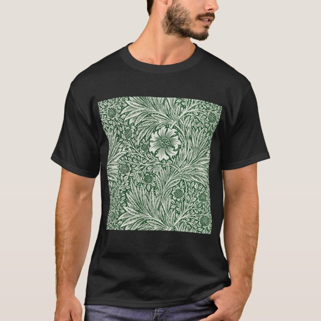 Blommor av william morris marigold grönt blommigt t shirt (Framsida)