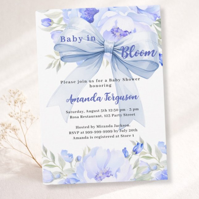 Blommor baby i blomblå bock Baby Shower Inbjudningar (Skapare uppladdad)