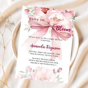Blommor baby i rosa-busken Baby Shower Inbjudningar