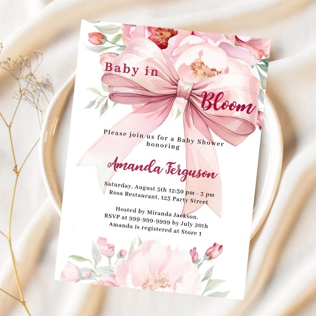 Blommor baby i rosa-busken Baby Shower Inbjudningar (Skapare uppladdad)