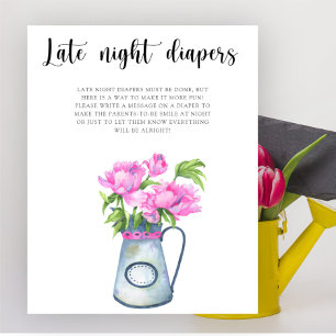 Blommor baby shower Sent diapers spel Poster