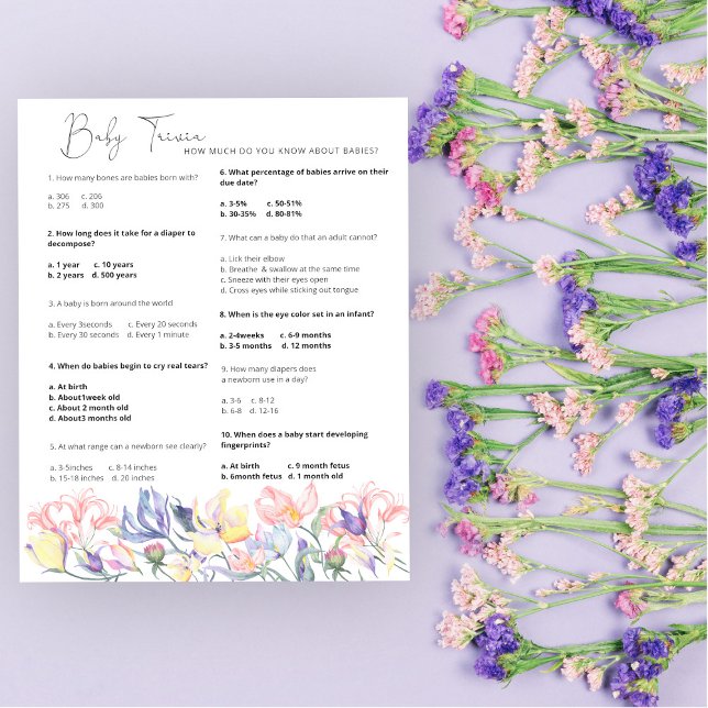 Blommor Baby Trivia Baby Shower-spel (Skapare uppladdad)