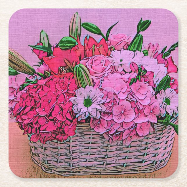 Blommor basket-målning underlägg papper kvadrat (Framsidan)