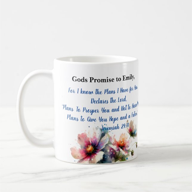 Blommor Bible Jeremiah 29:11 Personalize Kaffemugg (Vänster)