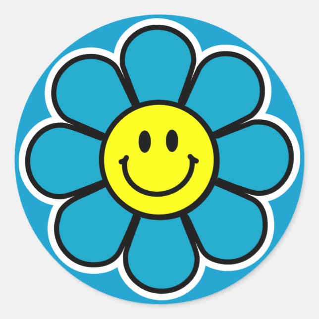 Blommor (blå) runt klistermärke (Framsida)