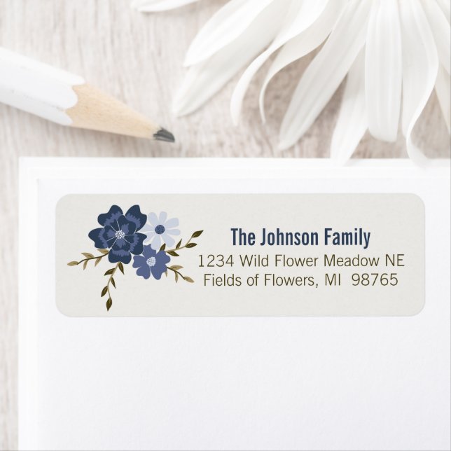 Blommor, blå vines, botaniska returadress etikett (Insitu)