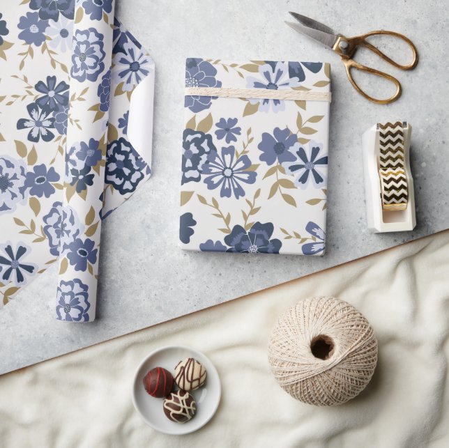 Blommor blå vinet botaniskt gift presentpapper (Hantverk)